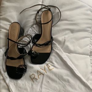 RAYE Black Patent Block Heel Sandals